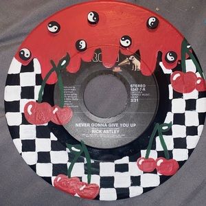 Checkered and Cherry Painted 45 Record